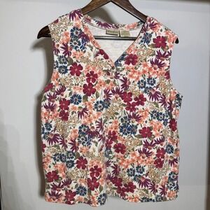 Bobbie Brooks Floral Sleeveless Blouse Size Large Summer Spring 90s Cottagecore